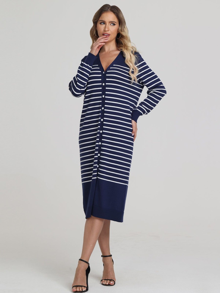 Women 525 America | Marianne: Stripe Button Down Long Cardigan