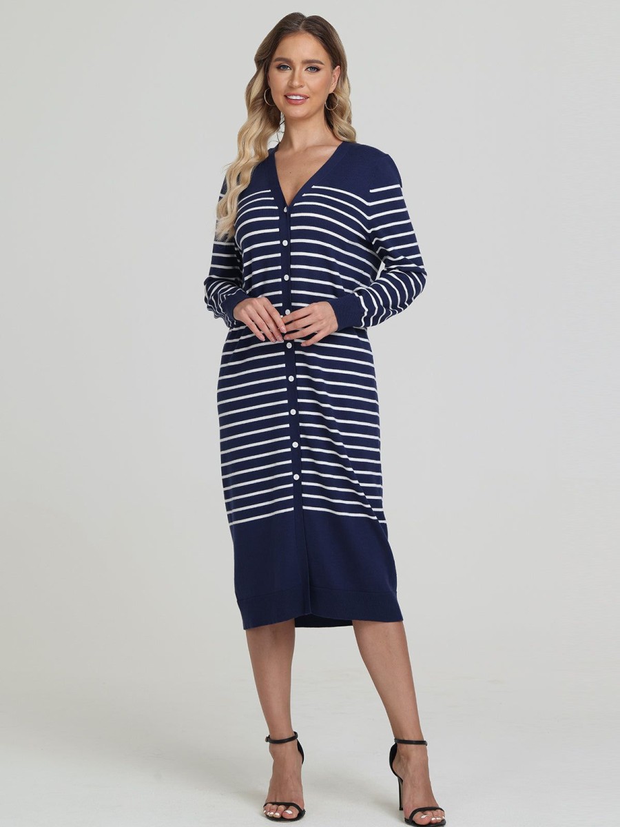 Women 525 America | Marianne: Stripe Button Down Long Cardigan