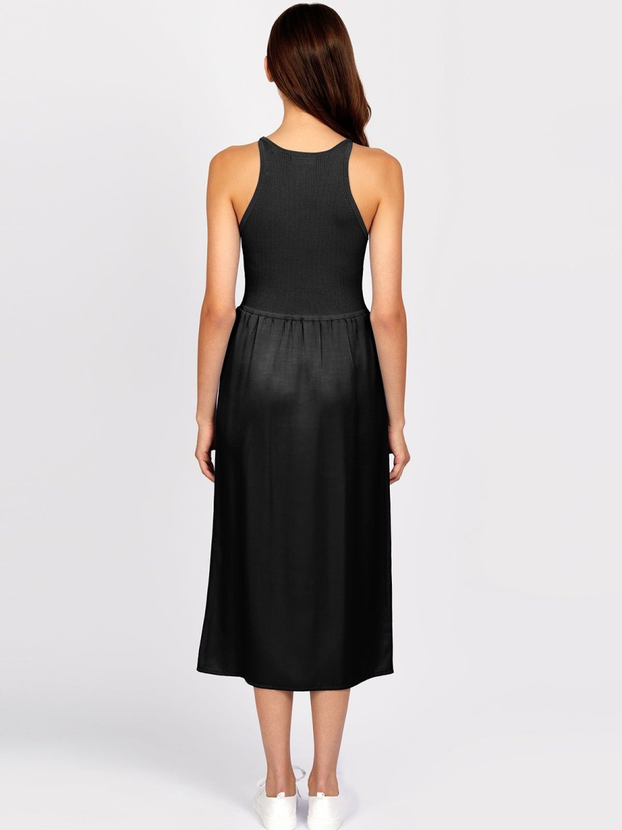 Women 525 America | Deanna: Mixed Media Midi Dress Black