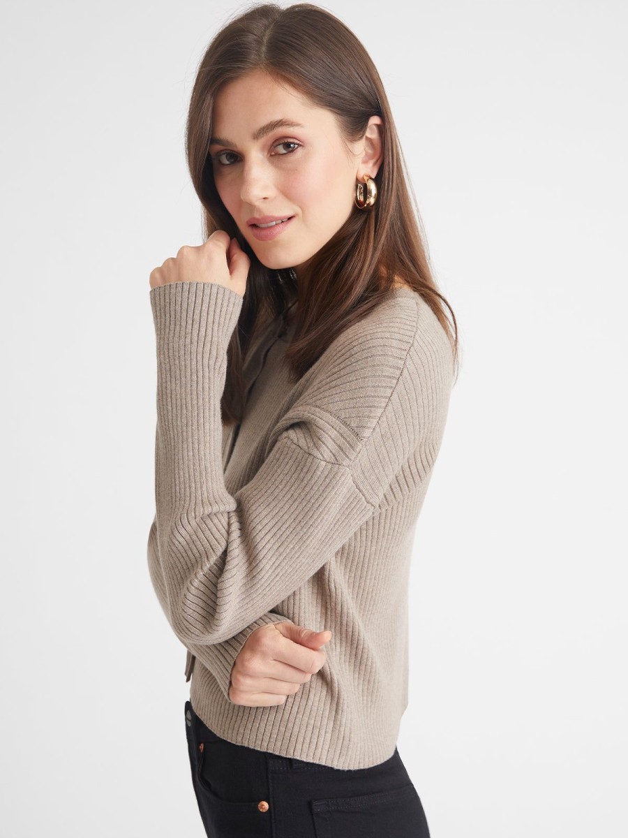 Women 525 America | Rhea: Rib Crewneck Button Front Cardigan