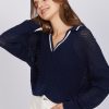 Women 525 America | Cara: Tipping Polo Pullover Dark Blue Multi