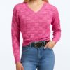 Women 525 America | Clara: Basket Weave Stitch V-Neck Sweater Orchid Multi