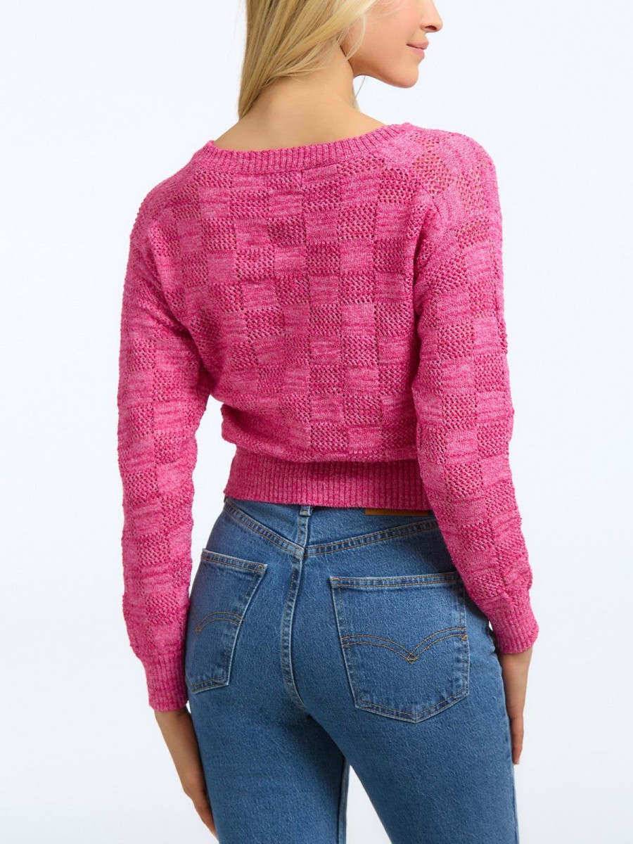 Women 525 America | Clara: Basket Weave Stitch V-Neck Sweater Orchid Multi