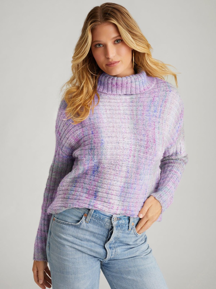 Women 525 America | Lizzie: Space Dye Rib Turtleneck Pullover Purple Rose Multi