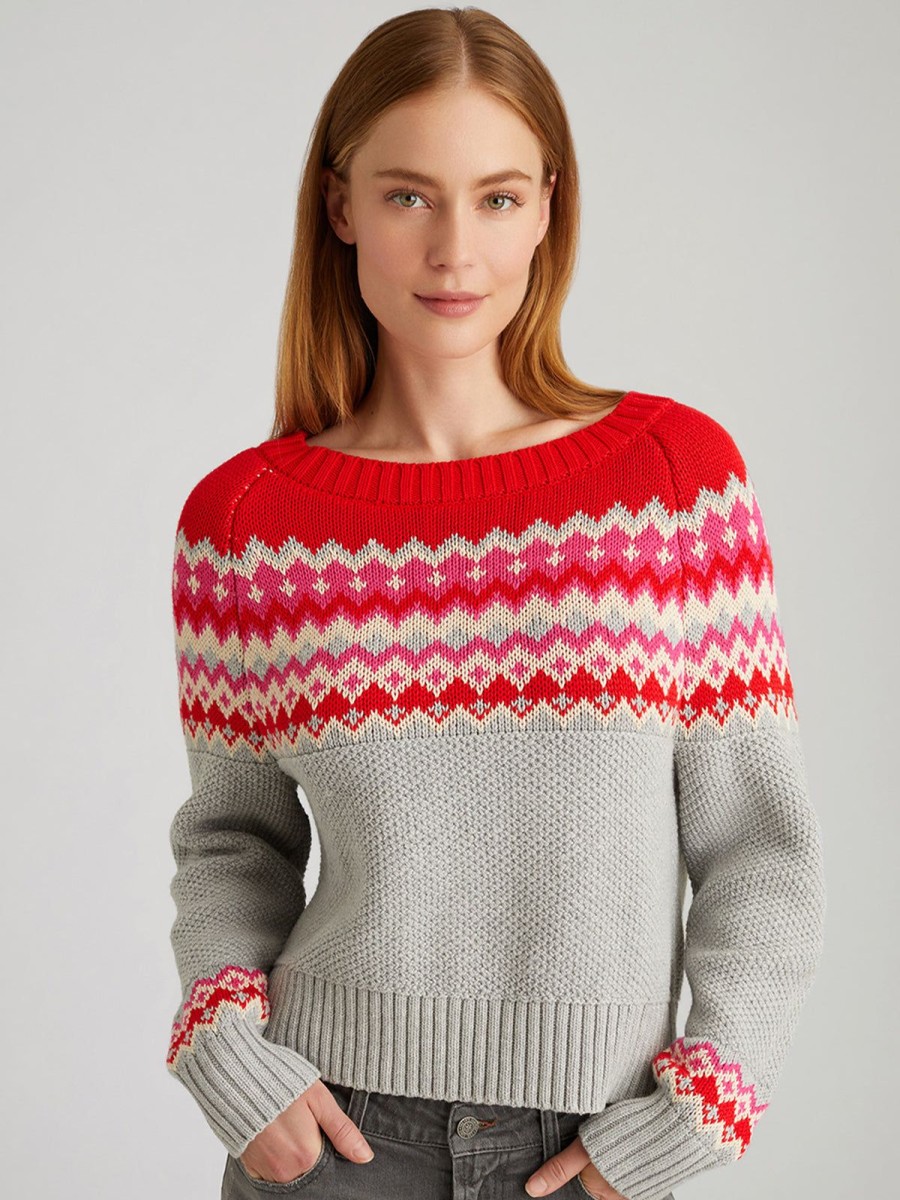 Women 525 America | Jen: Fair Isle Sweater Medium Heather Grey Multi