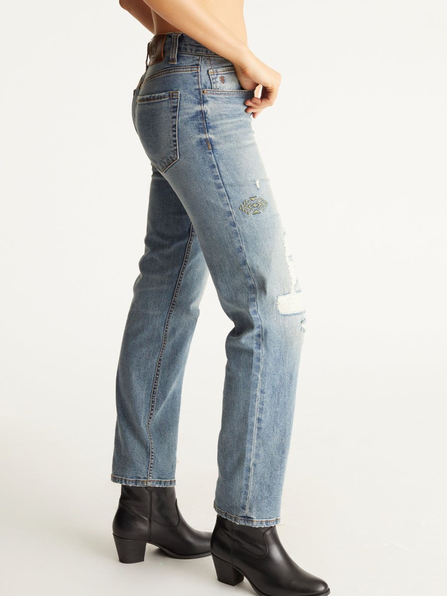 Women 525 America | Destructed Embroidered Straight-Leg Denim Jeans Baylor Wash