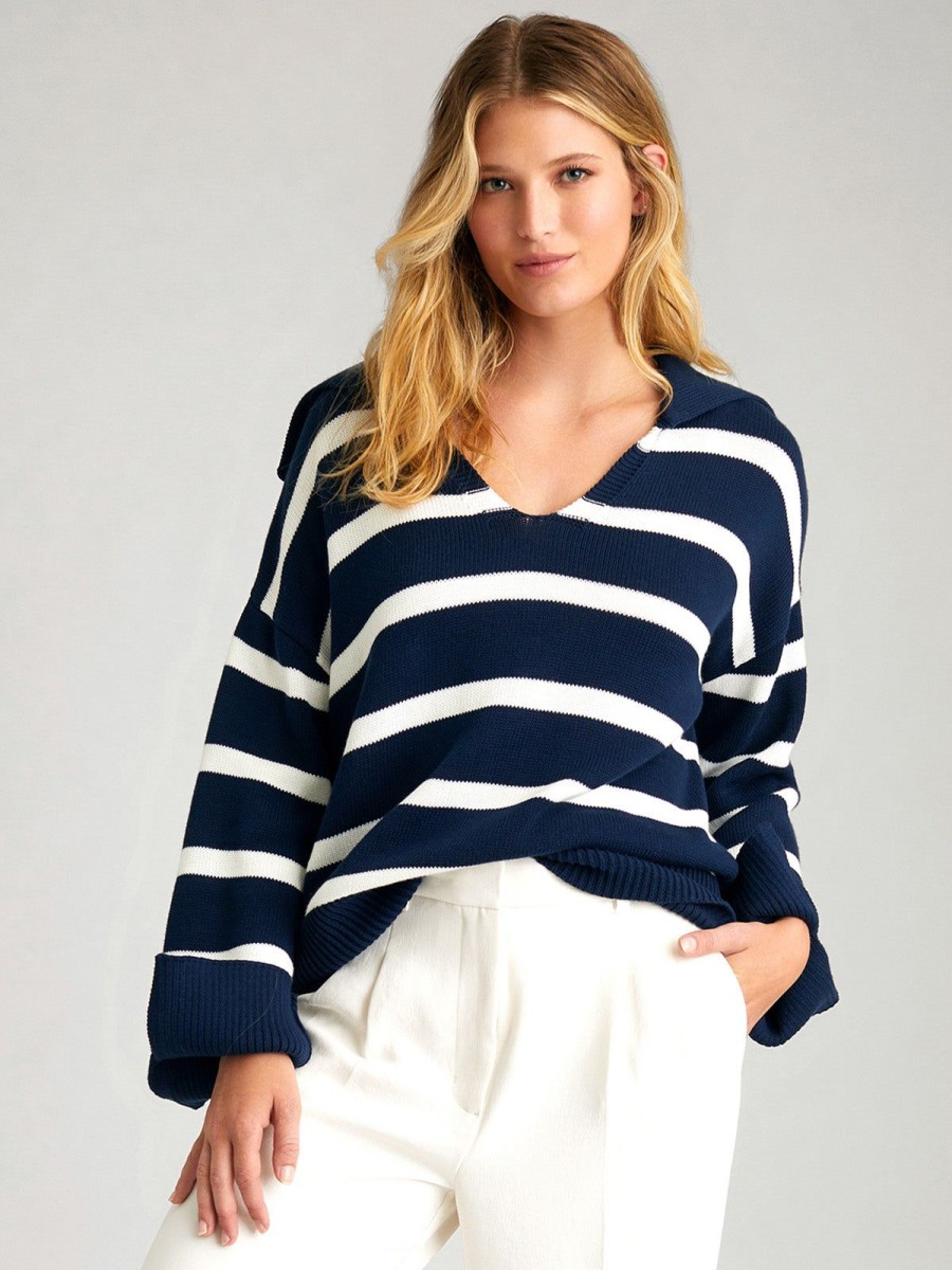 Women 525 America | Meredith: Stripe Polo Pullover