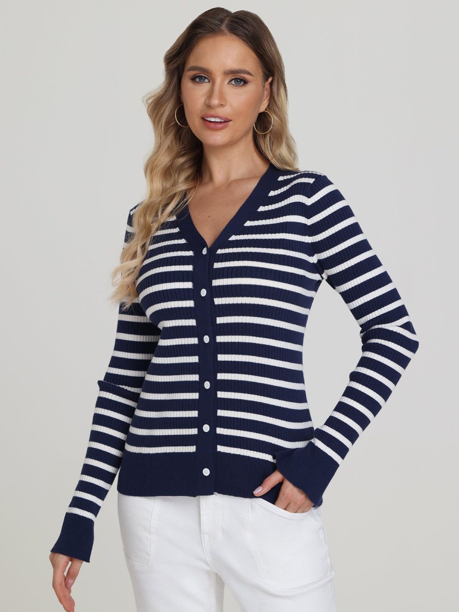 Women 525 America | Ava: Stripe Button Down Cardigan