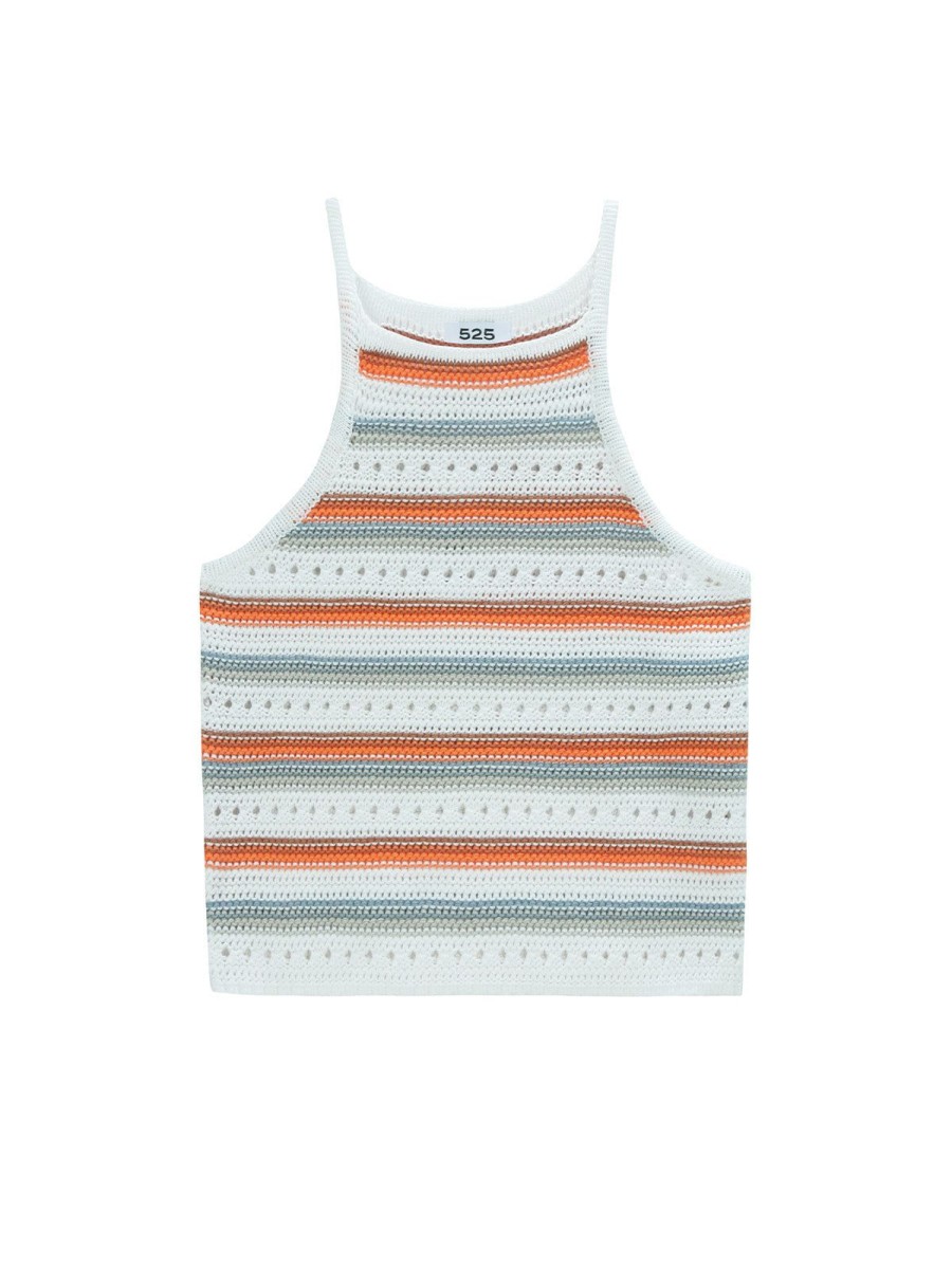 Women 525 America | Jinney: Stripe Crochet Halter Tank Bleach White Multi