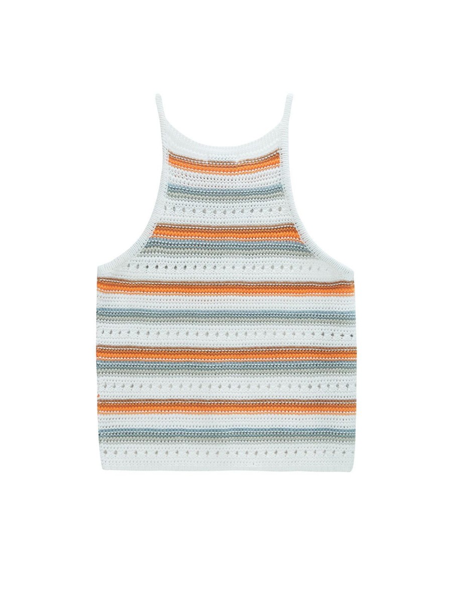 Women 525 America | Jinney: Stripe Crochet Halter Tank Bleach White Multi