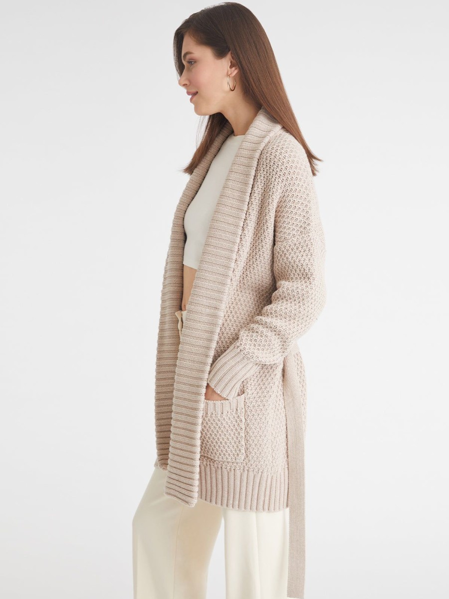 Women 525 America | Ariel: Honeycomb Sweater Coat Cashew Heather