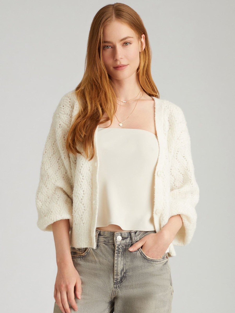 Women 525 America | Celeste: Boucle Cable Cardigan Chalk