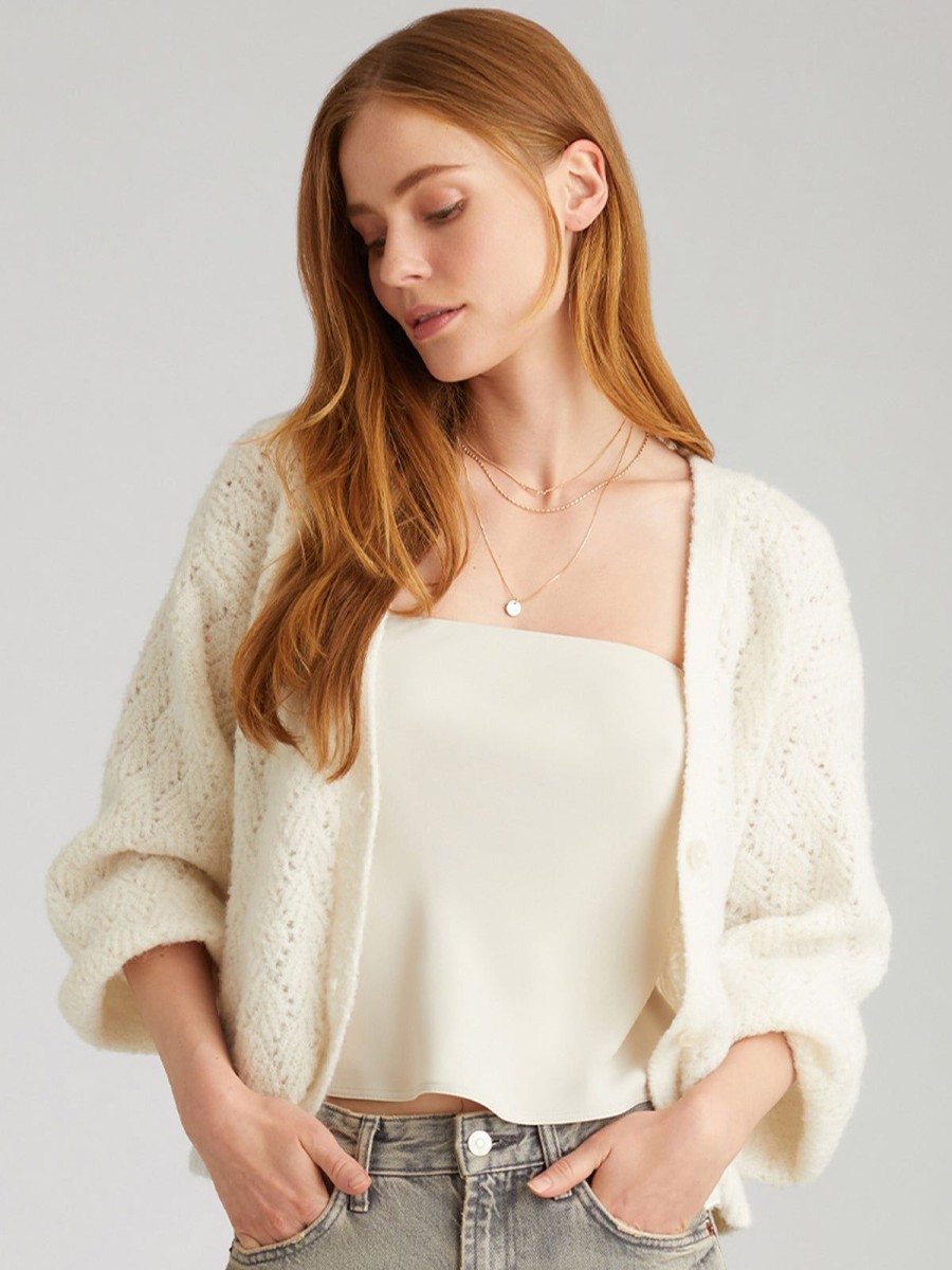 Women 525 America | Celeste: Boucle Cable Cardigan Chalk