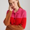 Women 525 America | Joanna: Colorblock Polo Cardigan Toasted Almond Multi