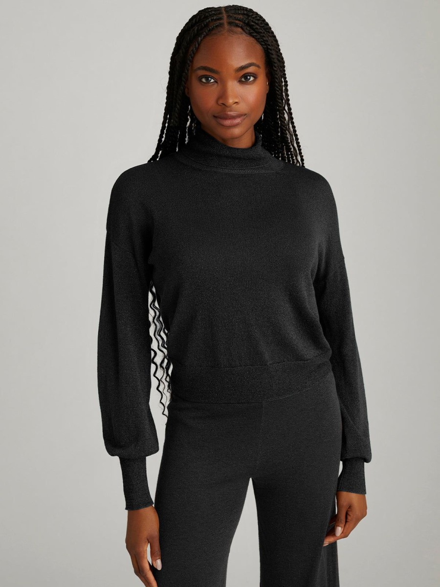 Women 525 America | Kate: Metallic Mockneck Top Black