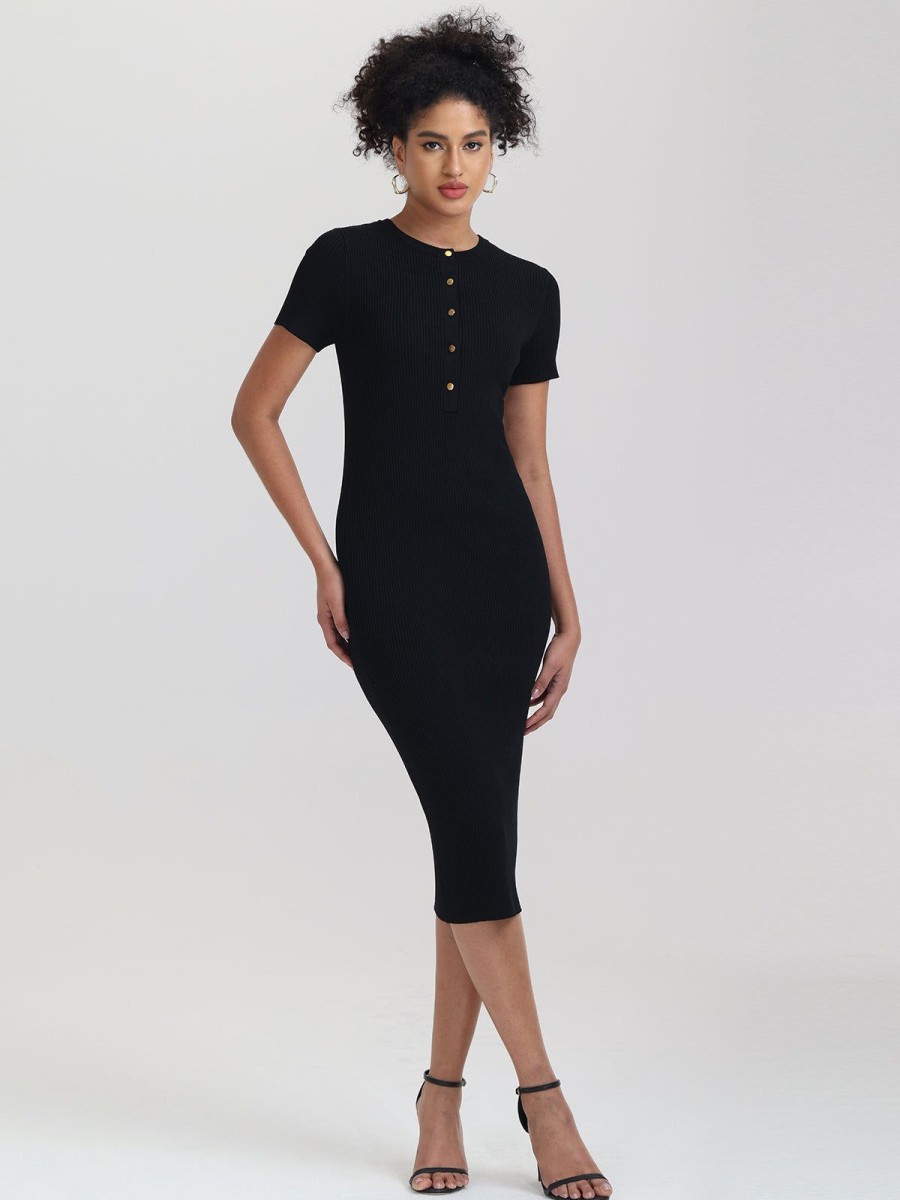 Women 525 America | Maia: Rib Midi Dress Black Beauty