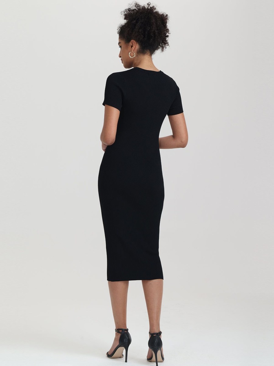 Women 525 America | Maia: Rib Midi Dress Black Beauty