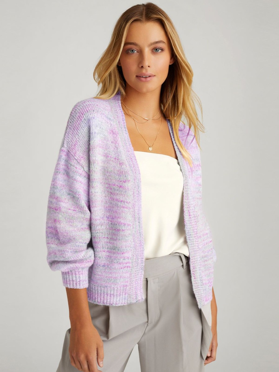 Women 525 America | Lylah: Space Dye Open Front Cardigan Purple Rose Multi