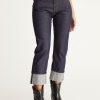 Women 525 America | Raw Selvage Mid Rise Relaxed Straight Jeans Indigo Denim Raw