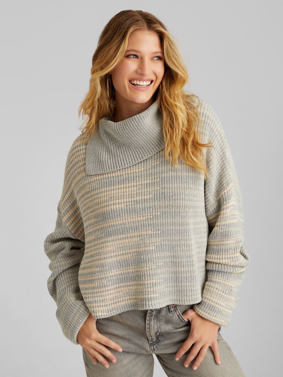 Women 525 America | Lily: Marl Split Turtleneck Pullover Medium Heather Grey Multi