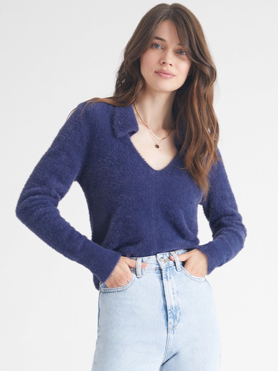 Women 525 America | Reese: Eyelash Johny Collar Pullover Indigo