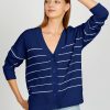 Women 525 America | Sarah: Relaxed Stripe Cardigan Dark Blue Multi