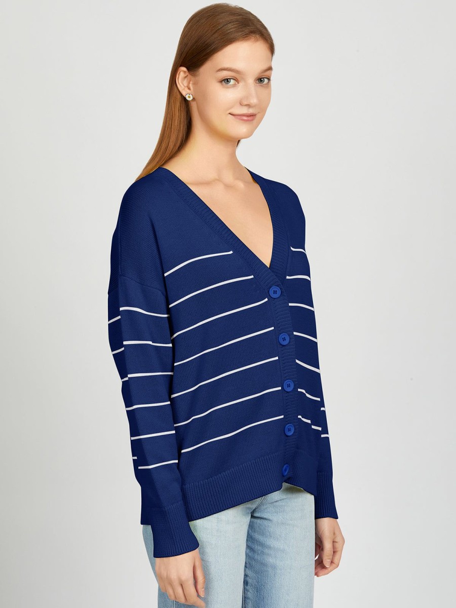 Women 525 America | Sarah: Relaxed Stripe Cardigan Dark Blue Multi