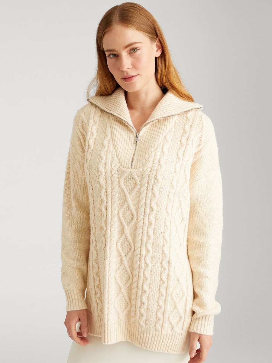 Women 525 America | Golli: Cable Half-Zip Sweater Cream