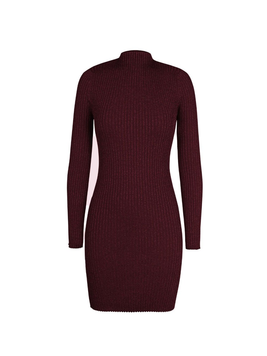 Women 525 America | Mabel: Metallic Mockneck Dress Oxblood