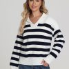 Women 525 America | Peggy: Stripe Open Collar Sweater Cream Multi