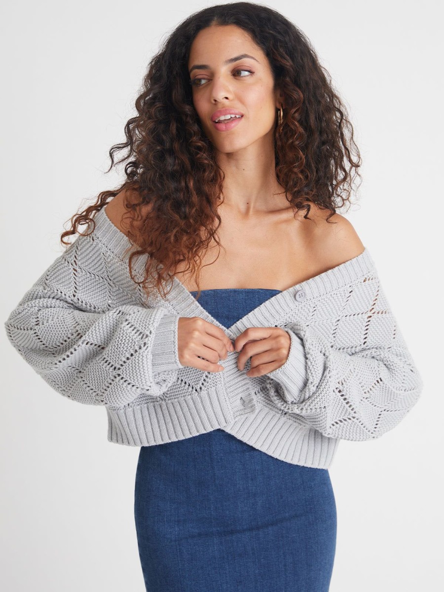 Women 525 America | Fiona: Diamond Stitch Button Cardigan Iceberg