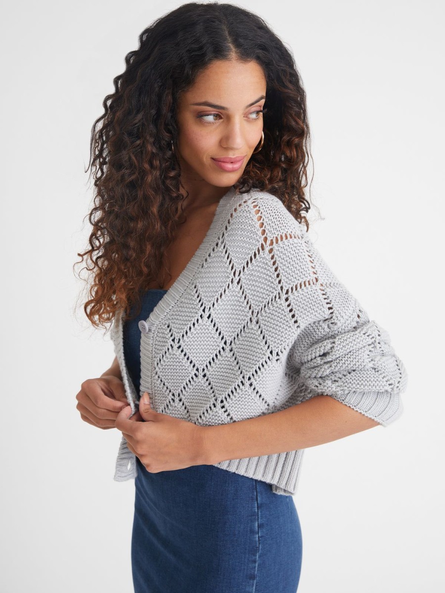 Women 525 America | Fiona: Diamond Stitch Button Cardigan Iceberg