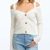 Women 525 America | Cold Shoulder Rack Stitch Cardigan