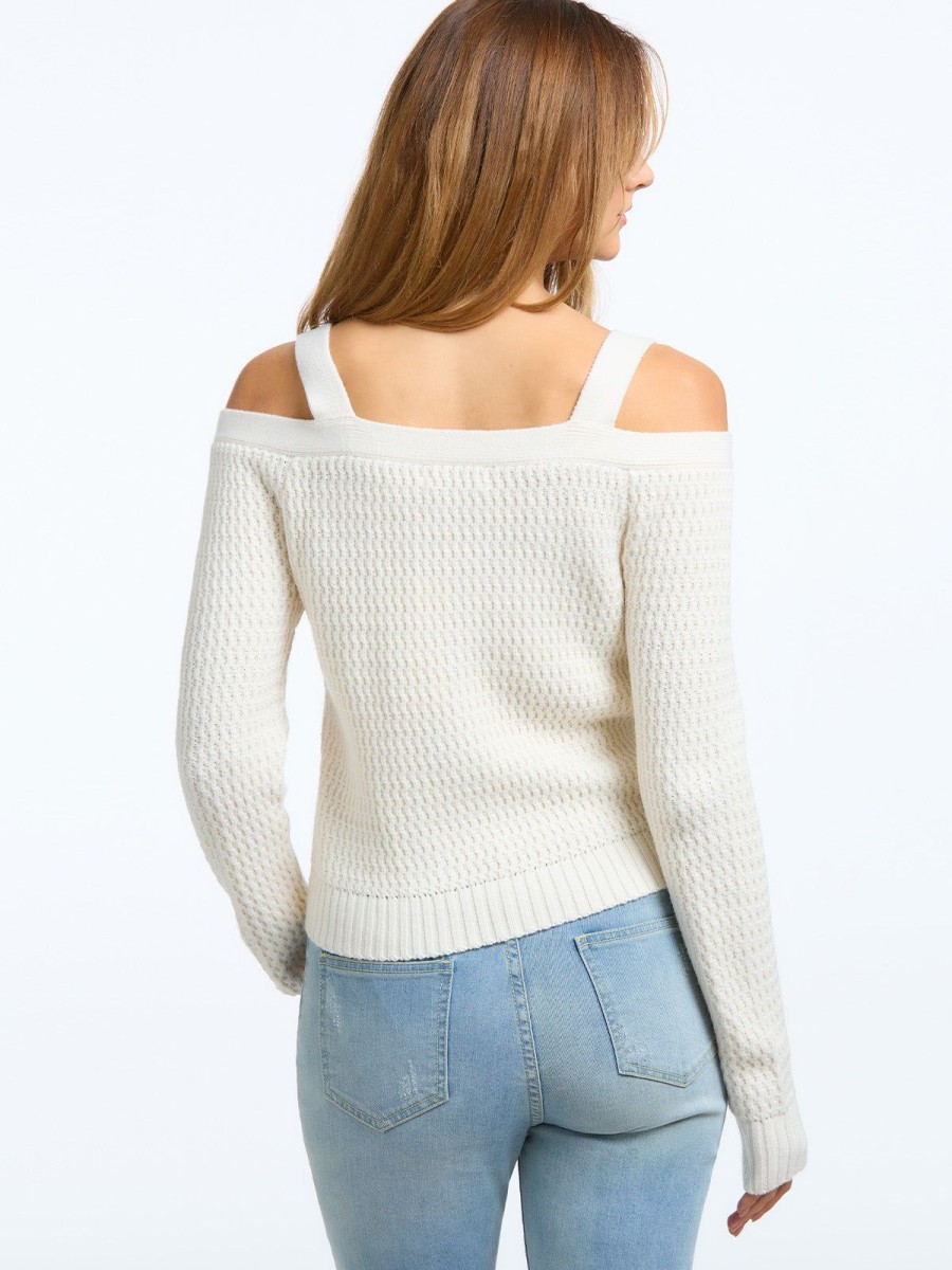 Women 525 America | Cold Shoulder Rack Stitch Cardigan