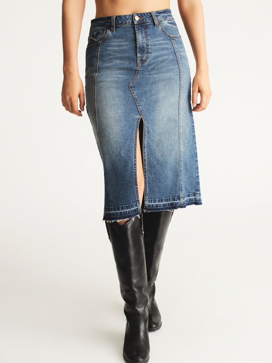 Women 525 America | Front Denim Midi Skirt Mustang Wash