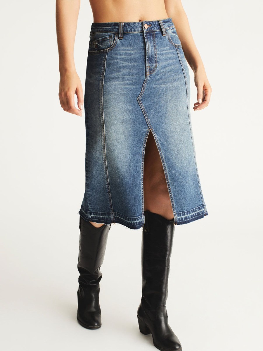 Women 525 America | Front Denim Midi Skirt Mustang Wash