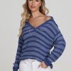 Women 525 America | Rachel: Sailor Open Stitch Pullover Forever Blue Multi