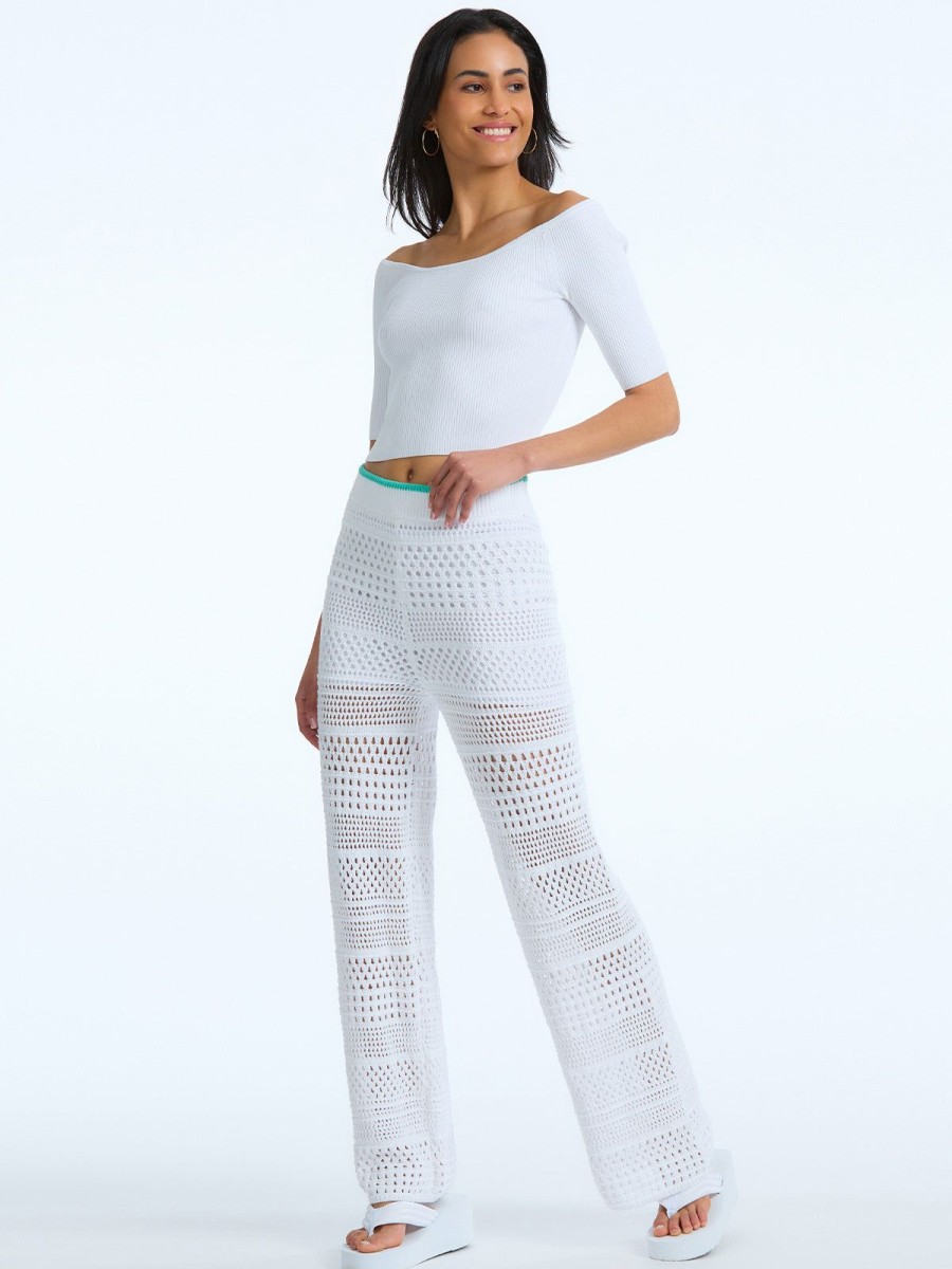 Women 525 America | Rose: Crochet Wide Leg Pant Bleach White Multi