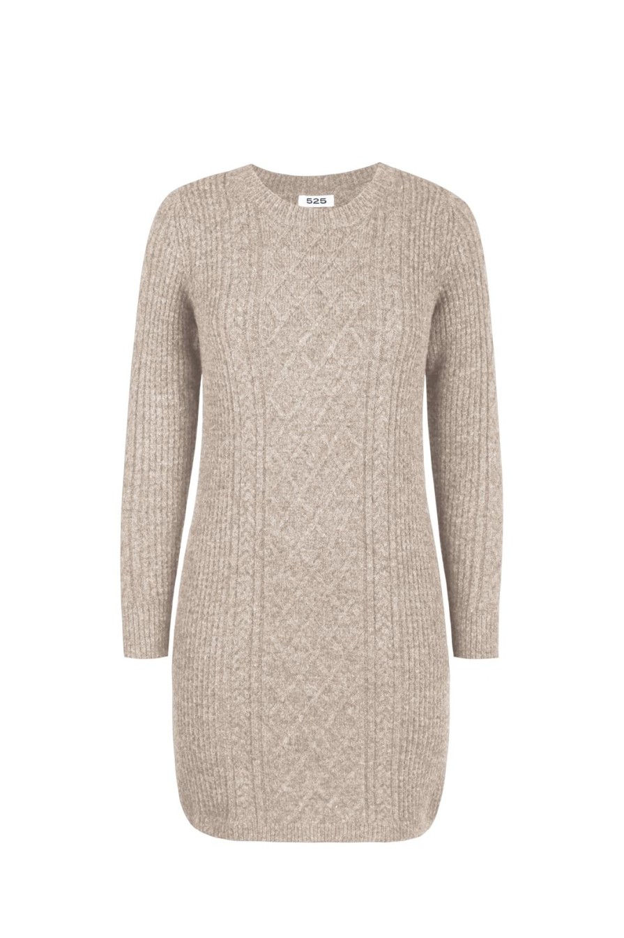 Women 525 America | Tessa: Cable Long Sleeve Dress Cashew Heather