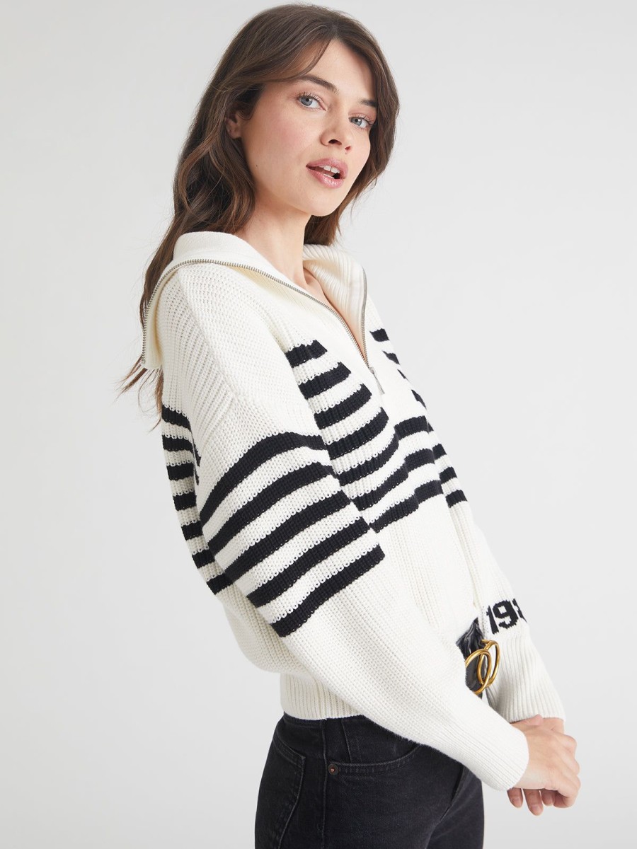 Women 525 America | Norah: 1983 Stripe Half-Zip Sweater Chalk Multi